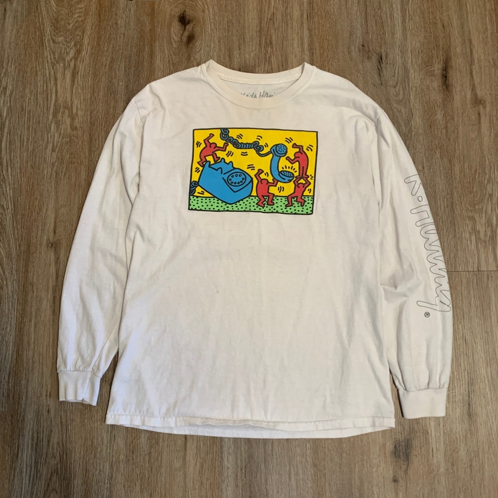 Keith Haring Telephone Flower long sleeve graphic tee - size medium mens